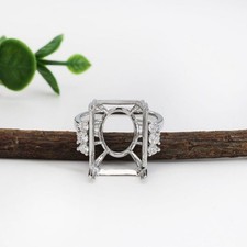 10x14 MM Emerald Cut Semi Mount Ring, 925 Solid Sterling Silver Handmade Ring