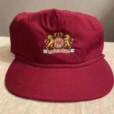 Vintage Phillip Morris Burgundy Embroidered Rope Trim Adjustable Hat Cap 80s