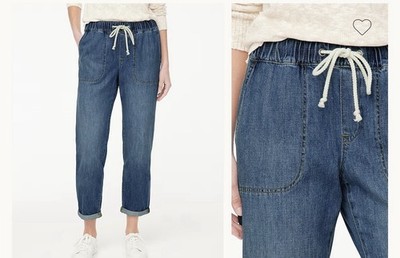 J Crew Denim drawstring pants Jeans east harbor wash 26  Waist Ankle 27  Inseam