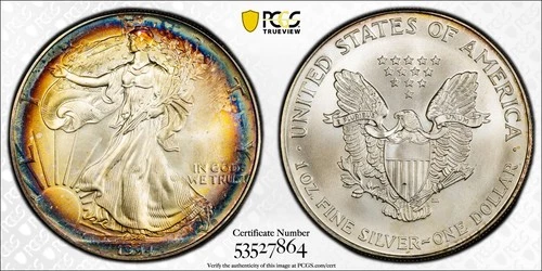 1994 American Silver Eagle Rainbow Toned - PCGS MS66 Rainbow Toned - A392