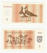 LITHUANIA 1 TALONAS 1992 s/n JB068379 UNC