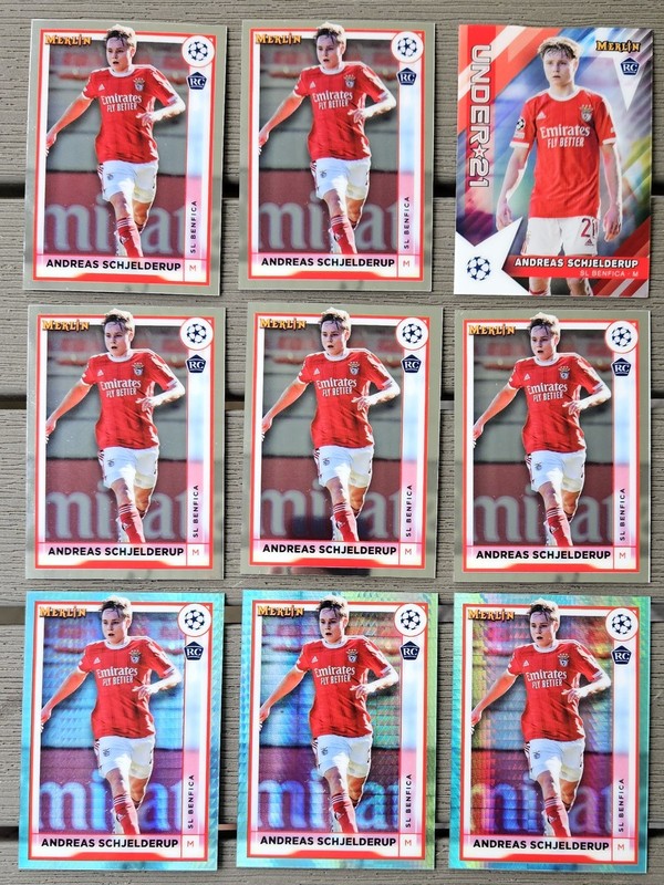 (9) Andreas Schjelderup RC 22-23 Topps Merlin Rookie Cards NORWAY Aqua Prizm
