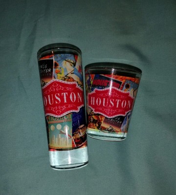 NWOT Houston Texas Shot Glasses Duo Party Drink Bar Cocktail Landmarks Colorful 