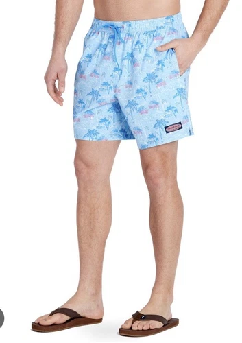 NEW Vineyard Vines Chappy Swimtrunks Beach Huts Cornflower Blue W/travel Bag  L