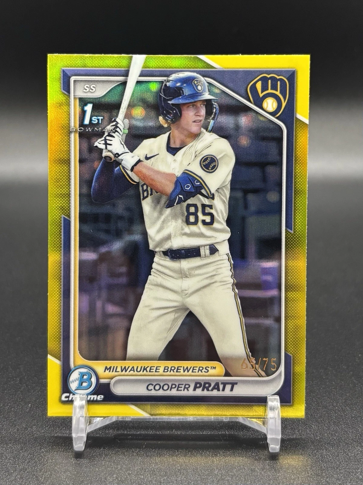 2024 Bowman 1st Cooper Pratt Yellow Chrome Refractor /75 #BP-137 Brewers