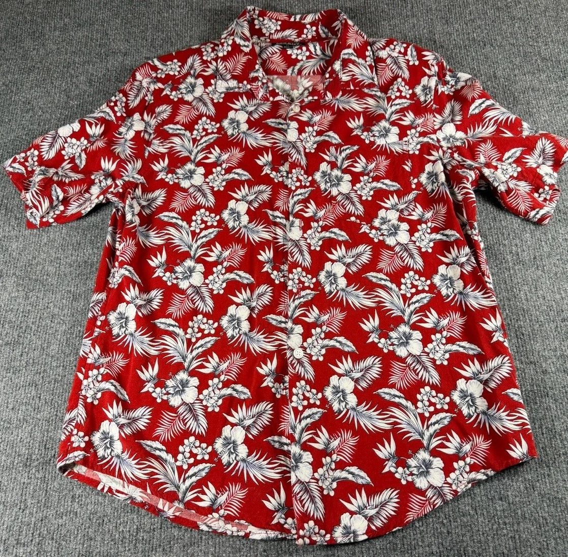 Men’s Mix & NY Red Floral Print Hawaiian Shirt Medium