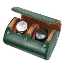 Leather Watch Travel Case Watch Roll Storage Box Organizer, 2 Slot (Green)