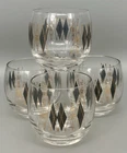 4 VTG MCM Federal Black Diamond Harlequin Roly Poly 10oz  Whiskey Glasses EC
