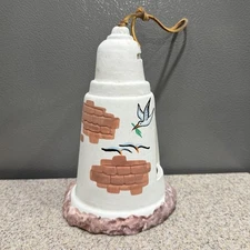 Southwestern Pottery Bell Wind Chime 7”x4.5” Hand Painted Birds Cutout Cross EUC