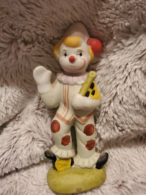 Vintage Clown With Flag Porcelain Figurine