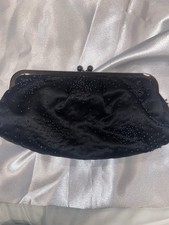 Express Black Beaded Kiss Lock Clutch, Lined,...