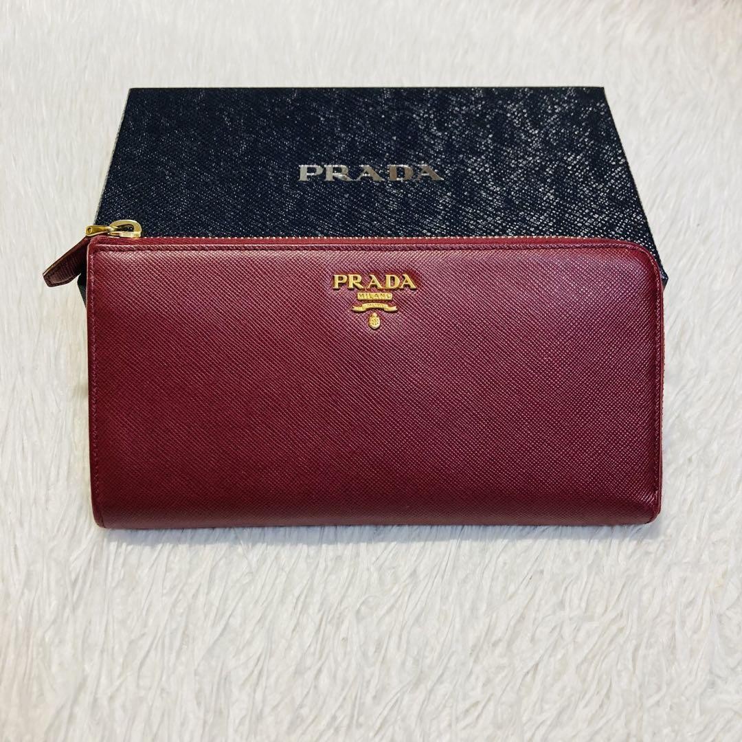 Prada Bordeaux Purple Leather L-Shape Long Wallet Authentic Rare Good Condition-image