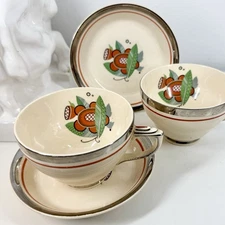 AMERICAN CHINAWARE Art Deco CUP & SAUCER Set/2 Platinum Alloy Plated E-9-30 1930