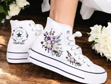 Wedding Converse for Bride, Flower Embroidered Converse Custom, Shoes Embroidere