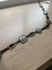 Vintage 1993 Brighton Silver Concho Medallion Brown Leather Belt - 41507 - Large