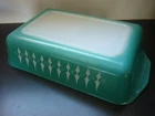 Vintage Agee Pyrex Turquoise Picket Fence (Spears) COB-400 Baking Dish Good Cond