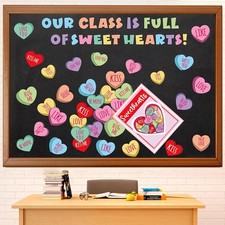 69Pcs Valentine's Day Bulletin Board Decor Conversation Heart Paper Cutouts with