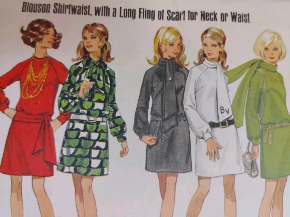 Dress Blouson Shirtwaist Tie Scarf 8 Butterick 5468 Sewing Pattern UC 70's VTG - Image 2 of 4