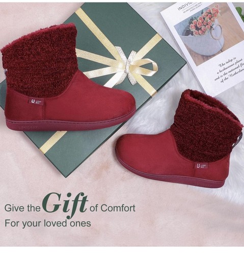LongBay Ladies Warm Chenille Knit Bootie Slippers Comfy Suedette Fluffy Faux 5-6 - Picture 7 of 7