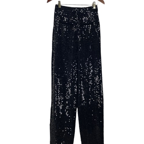 Derek Lam 10 Crosby Size 0 Galen Sequined Wide Leg Pants Black Velvet Trousers