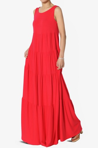 TheMogan S~3X Sleeveless Scoop Neck Tiered Jersey Relaxed Fit Long Maxi Dress - Picture 125 of 127