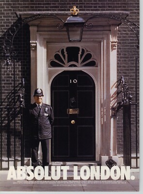 1995 Absolut London Vodka Bottle Doorway Art Policeman Photo Vintage Print Ad