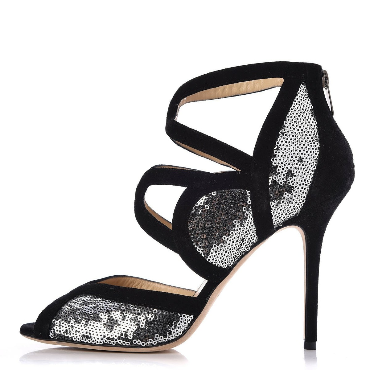 JIMMY CHOO Tempest Sequin Pump in Black and Silver size 38