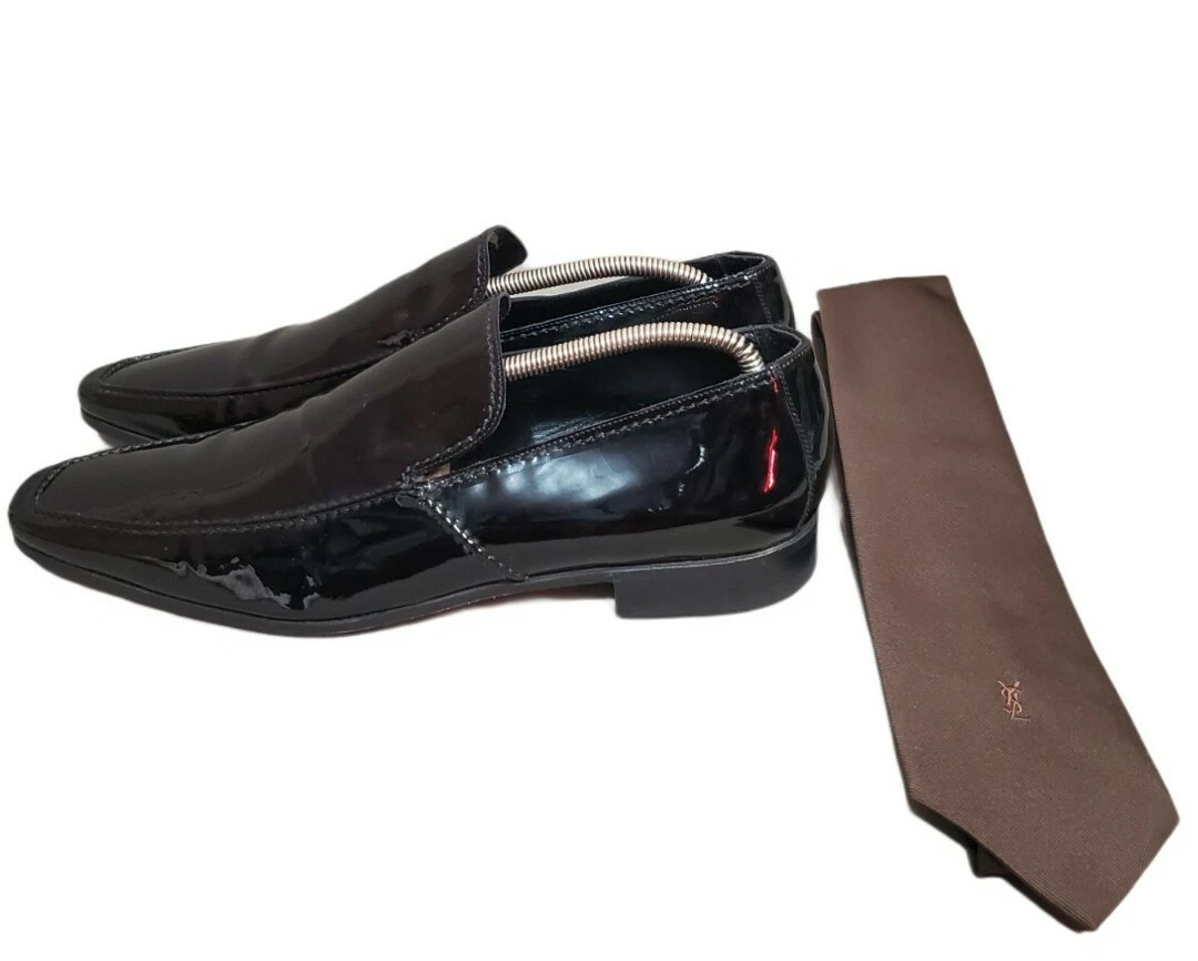 YSL Yves Saint Laurent Sz 10 Black Patent Leather Loafer Dress