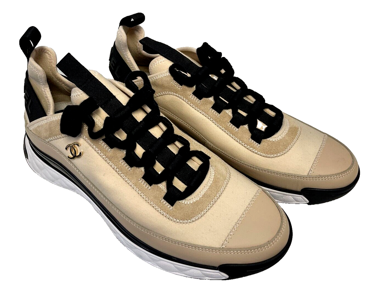 CHANEL ファブリック ベージュ スニーカー Chanel Velvet Calfskin Mixed Fibers CC Sneakers 42 eu | eBay
