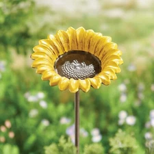 Flower Bird Feeder Bowl Bath Garden Yard Stake - Sunflower Poppy or Daffodil