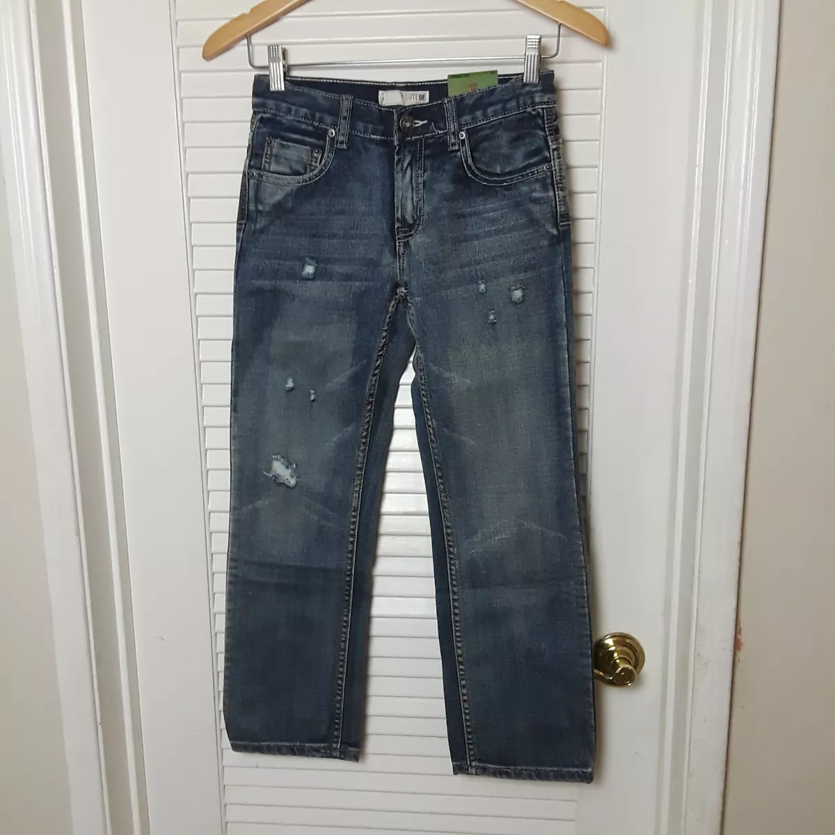 Route 66 Denim Jeans Medium wash Slim straight leg Mens Distressed Sz 10 W26xL33