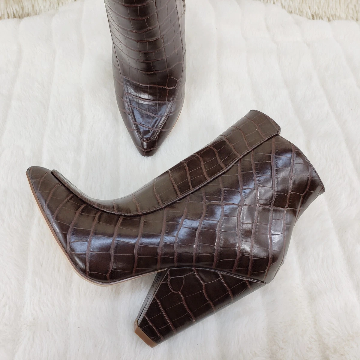 Brown croc ankle boots sales