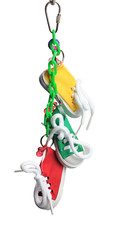 AE Cage Company Happy Beaks Sneakers on a Line Bird Toy Tennis Shoes Forage
