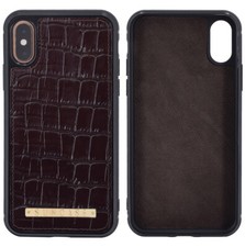 iPhone XS Max Handyhülle Schutzkappe Echtledertasche Schutzhülle Croco Braun