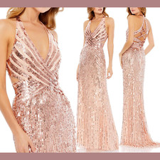 NWT$698 Mac Duggal [ 4 ] Faux Wrap Sequin Embellished Cut out Back Gown Rose J69