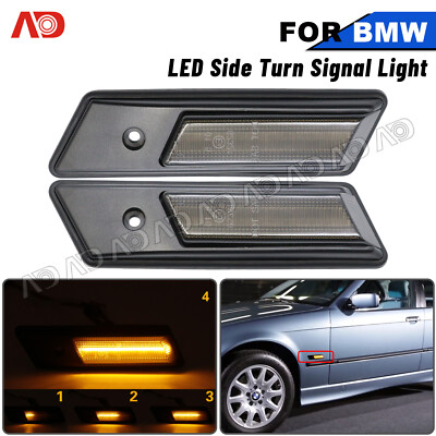 For BMW E36 E34 E24 E32 Smoked Sequential ED Side Maker Light Turn Signal Lamp