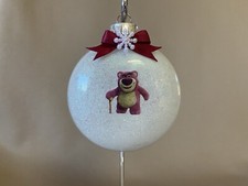 Handmade Toy Story “Lotso Bear” 3” Disk Shaped Glass Ornament~Made In USA! New