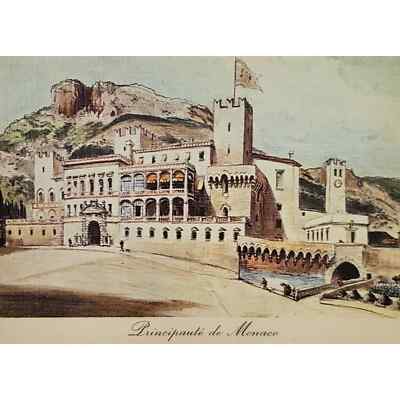 Monaco Palace Artist Rendition Linen Postcard
