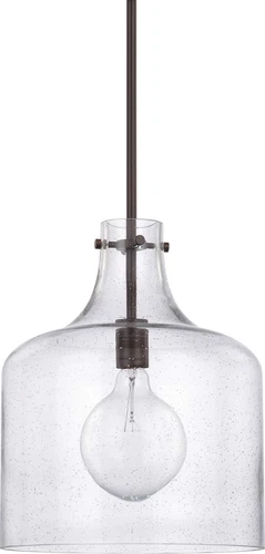 Crawford Urban Industrial Seeded Glass Pendant Light in Bronze, 15" H x 12" W - Picture 1 of 2