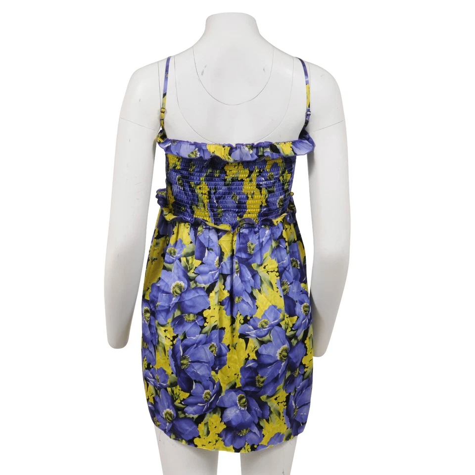 Balenciaga Women Mini Dress US8 FR 38 Purple Yellow Floral Print Pleated Ruffle - image 2 of 4
