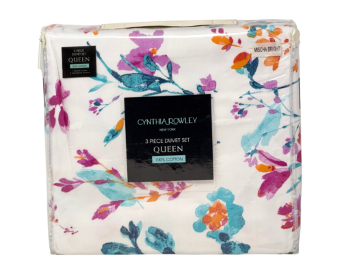 CYNTHIA ROWLEY QUEEN Baumwolle Mischa hell Blumen Bettbezug & 2 Kissenbezüge Set NEU