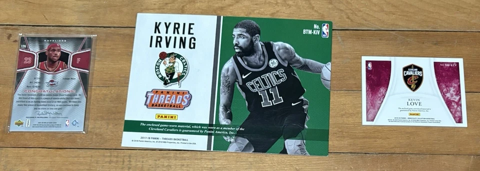 Lote de 3 tarjetas de jersey usadas en juegos CAVS BIG Lebron/Kevin love & Kyrie Irving (Jumbo) Foto 2 de 2