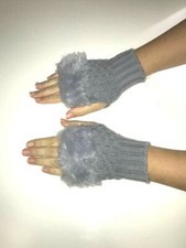 Fingerless Gloves Gray faux fur
