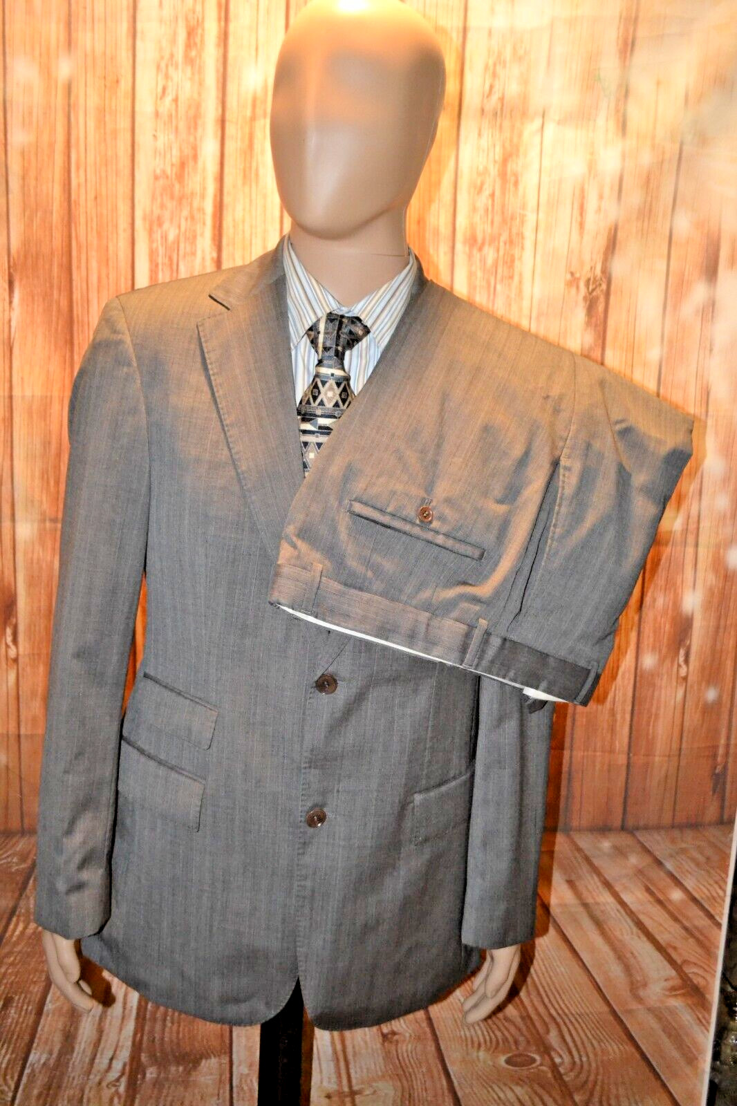 Hugo Boss Men Super 100 Wool Pinstripe 2 Front Button Suit Sz 40R Wst 34x33
