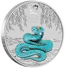 2025 COLORED Lunar Year of the Snake 2oz .9999 Silver $2 Coin In Capsule