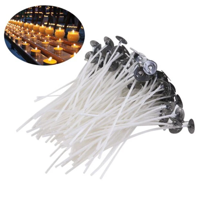 Paquete de 100 mechas de velas pre enceradas con sostenedores para hacer velas de luz de té juego Foto 3 de 4