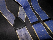 Vintage Classic CAS Suspenders Navy Blue Gold Dots Germany w/ Gold Metal Clips