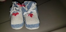 Handmade Crocheted Baby Booties Blue  White