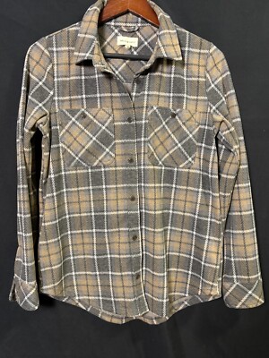 Thread & Supply Flannel Plaid Shirt Roll-Tab Long Sleeve Womens Small Brown Gray