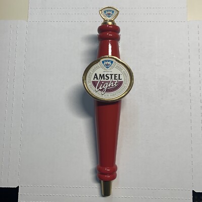 Amstel Light Red Wood Beer Tap Bar Handle w Oval Metal Logo Man Cave Decor 12.5 